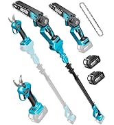 SEESII P6 Combo 6 Pouces Mini Tronconneuse avec Perche & 33 mm Secateur Electrique, 4-en-1 Ensemb...