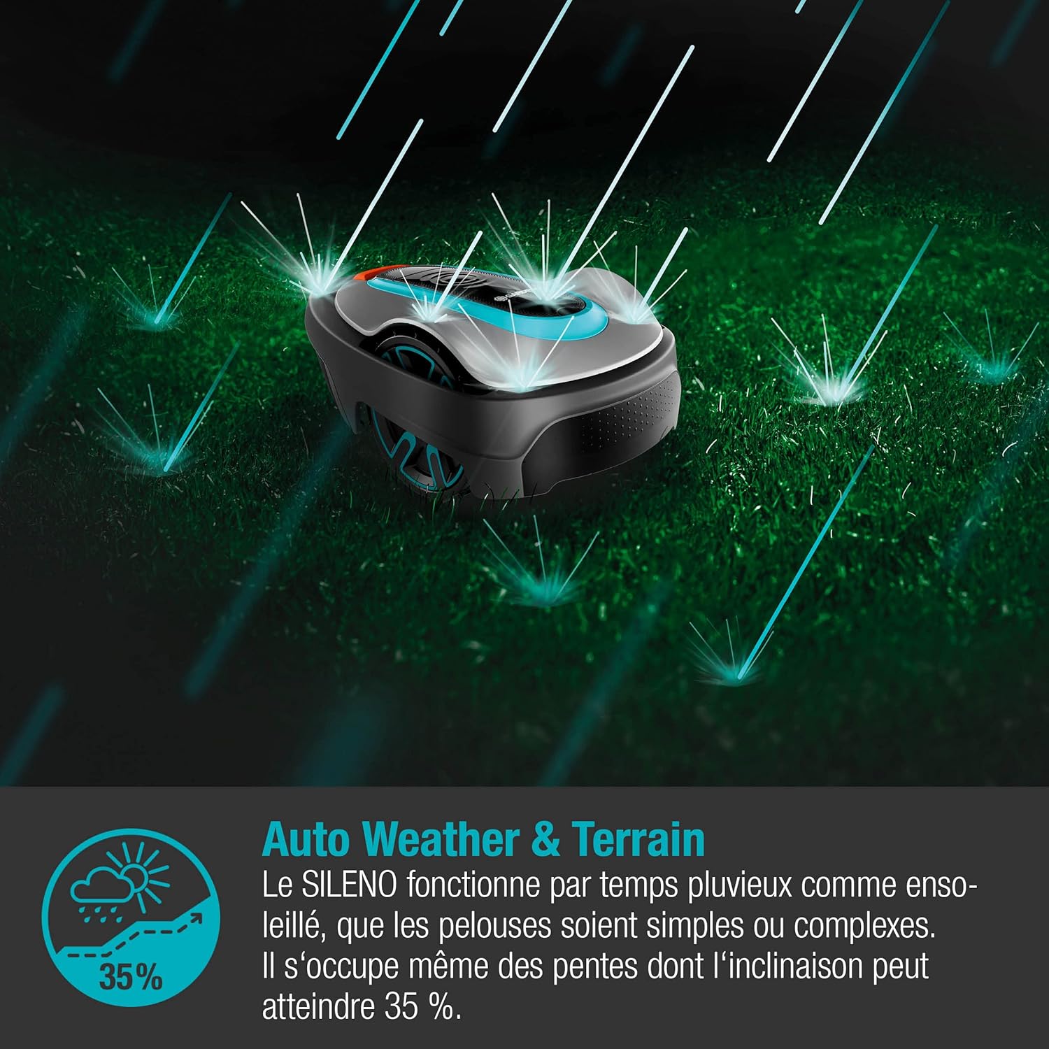 Gardena - Sileno City, 500m², tonte sous pluie, silencieux, Bluetooth, 15002-26
