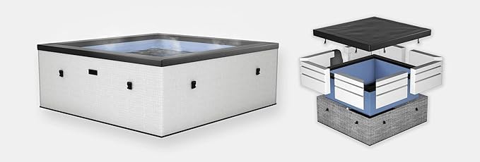N NETSPA - Spa - Celestia - Semi-Rigide Carré 6 Places – Construction Portable en Mousse, Chauffage intégré et Couverture économe en énergie – Volume 1100l - Ø180xH70cm - Charcoal Black