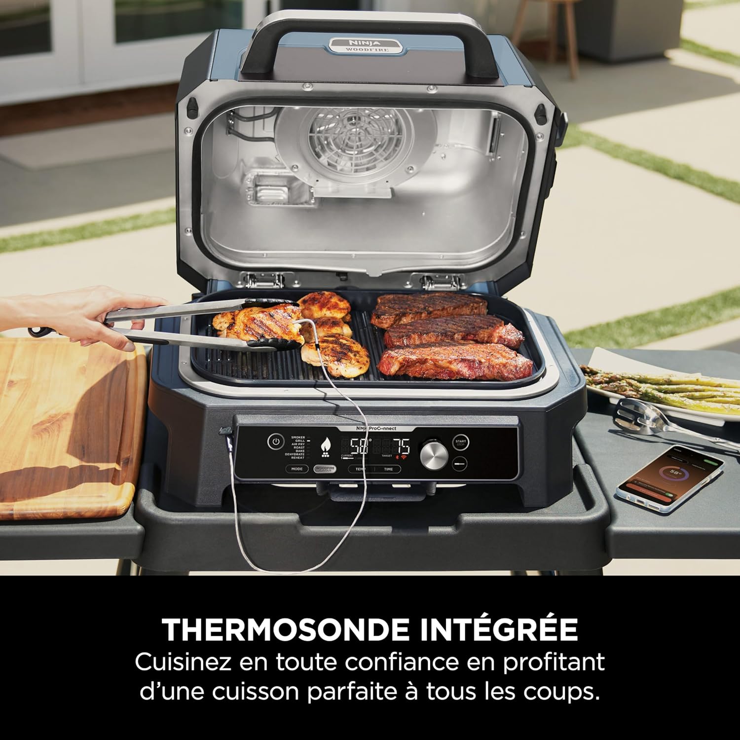 Ninja - grill & fumoir Pro Connect XL - contrôle app, 7-en-1, friteuse, résist. intem. - OG901EU