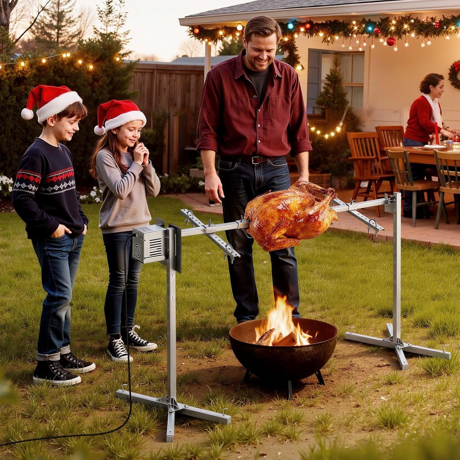 VEVOR - tournebroche barbecue - 40 kg - 8 hauteurs, moteur 38W, inox