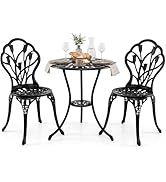 COSTWAY Salon de Jardin 3Pcs en Fonte d’Aluminium, Ensemble Bistro 2 Chaises et 1 Table Ronde Rés...