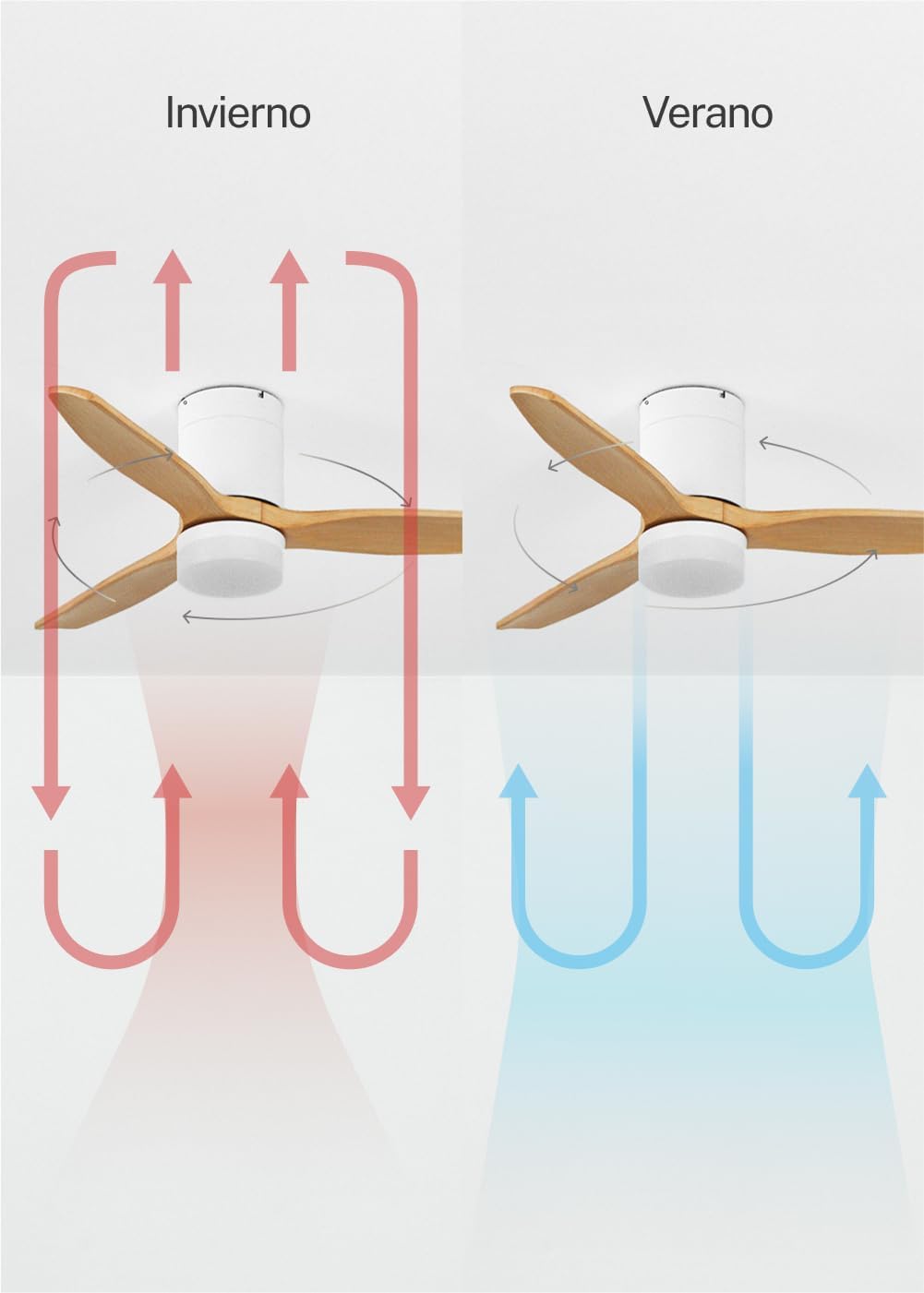 CREATE / WINDCALM S/Ventilateur de plafond ABS avec lumière blanc, pales effet bois clair, Wifi et télécommande / 40W, Silencieux, Ø112 cm, 3 températures de lumière, minuterie, fonction été-hiver