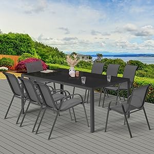 Salon de jardin MADRID table 190 cm et 8 chaises empilables