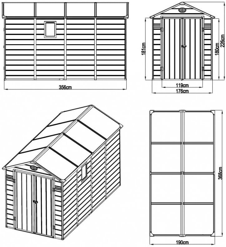 Jôbu - Abri de jardin Résine série - 6,99m² - Gris clair, kit d’ancrage, fenêtre latérale, montage facile