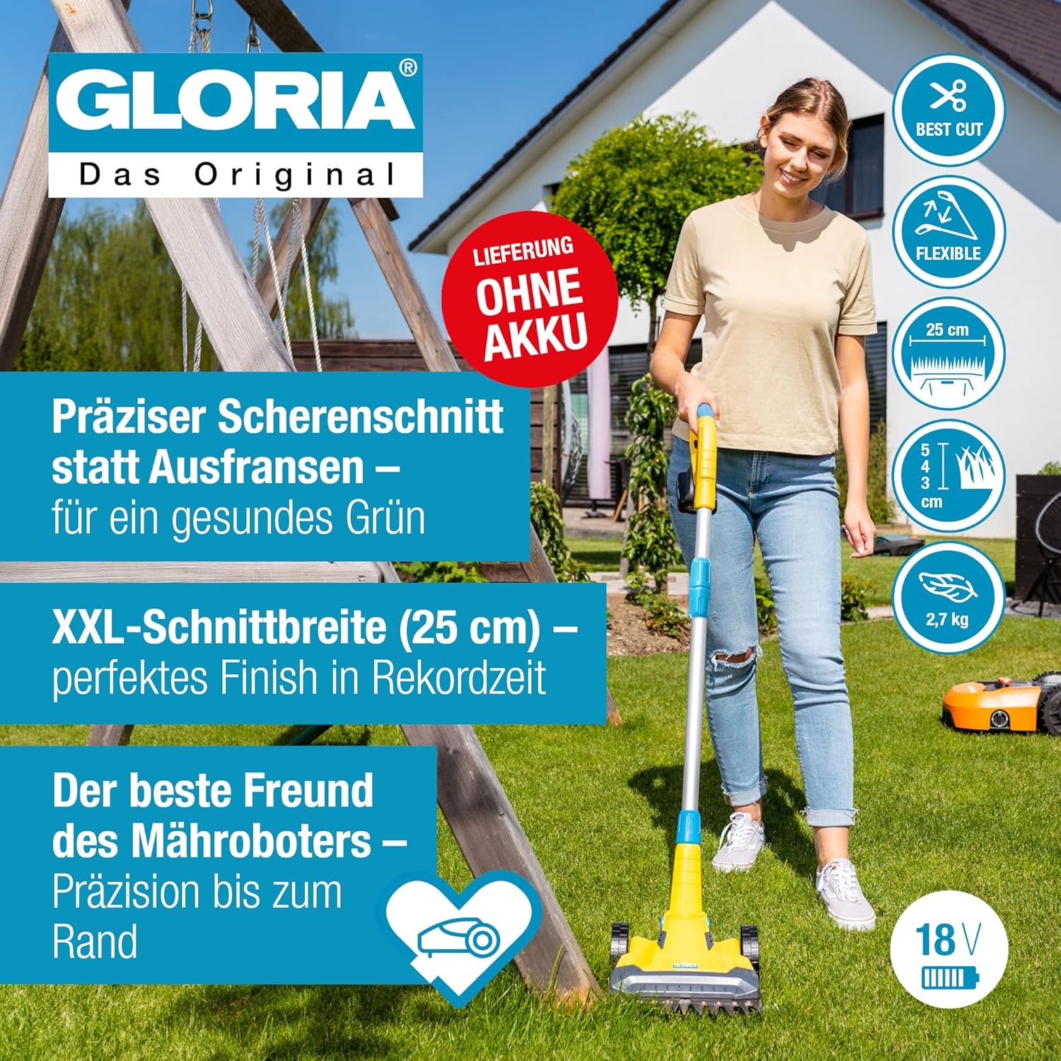 GLORIA - FineCut 18V - coupe-bordures sans fil - 18V, idéal finitions