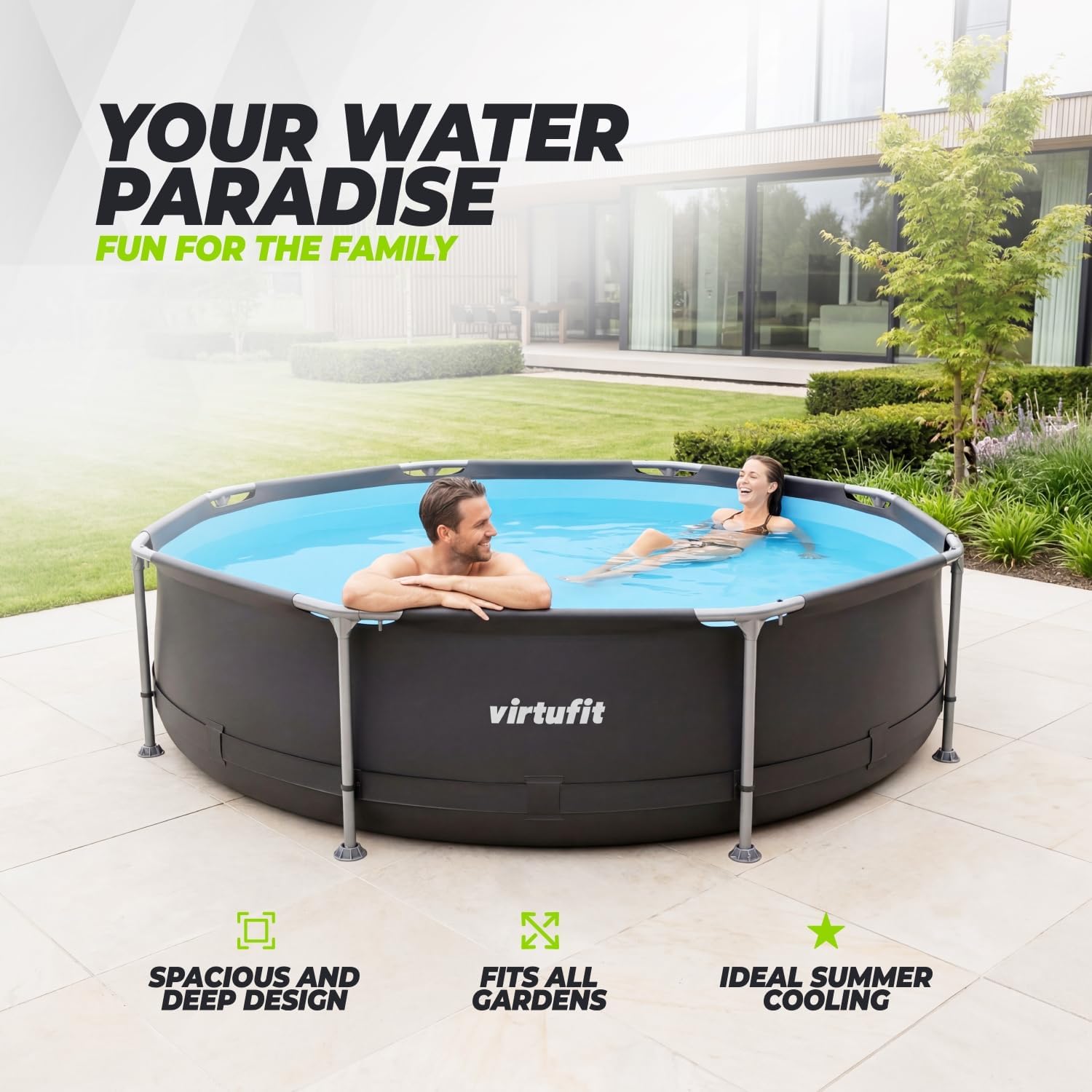 VirtuFit Piscine (Noir, Ø305 x 76 cm, Ronde)