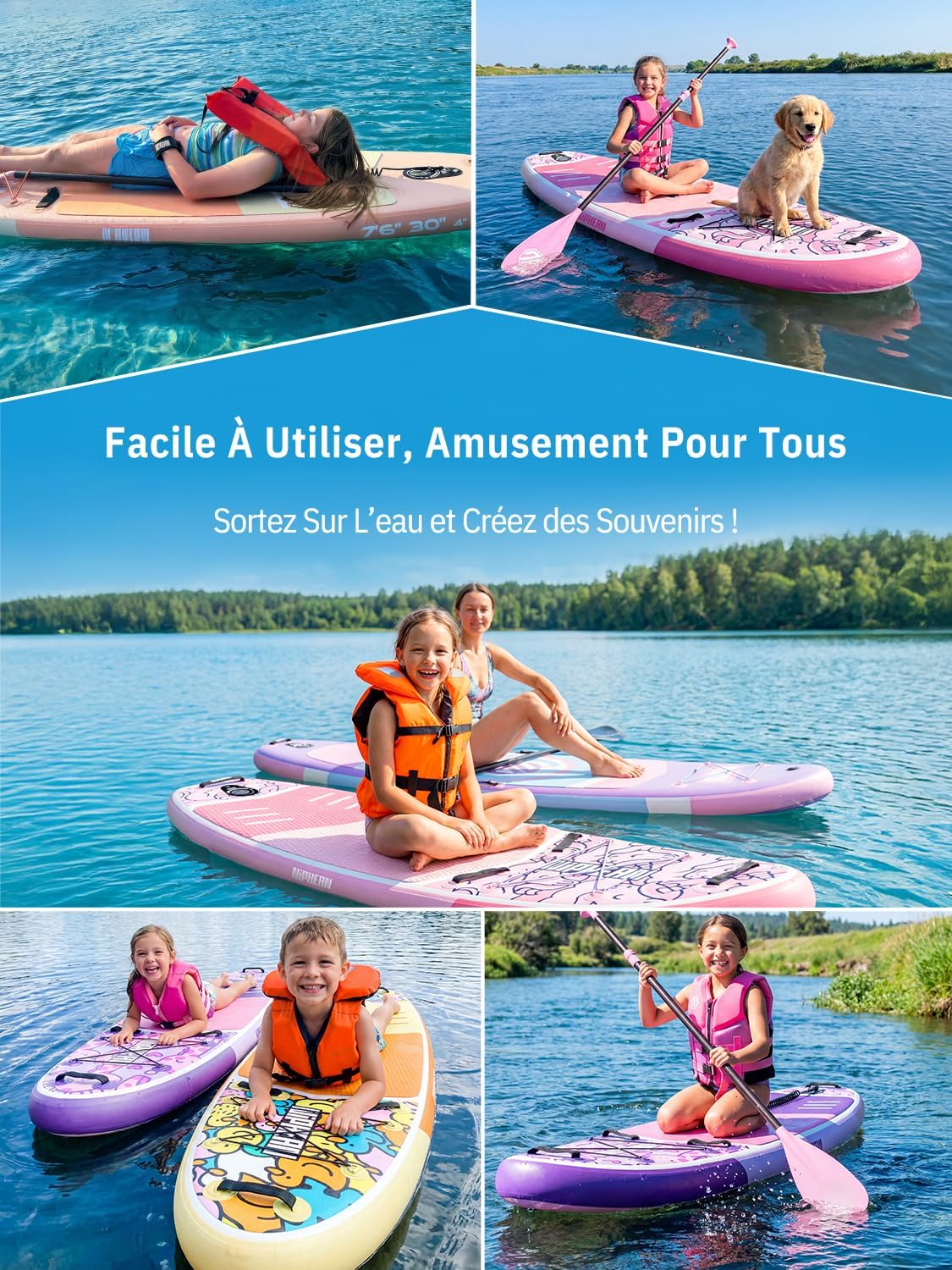 Niphean - Paddle Gonflable Adulte Ultraléger 320x84cm, siège inclus, +30% stabilité, surface antidérapante