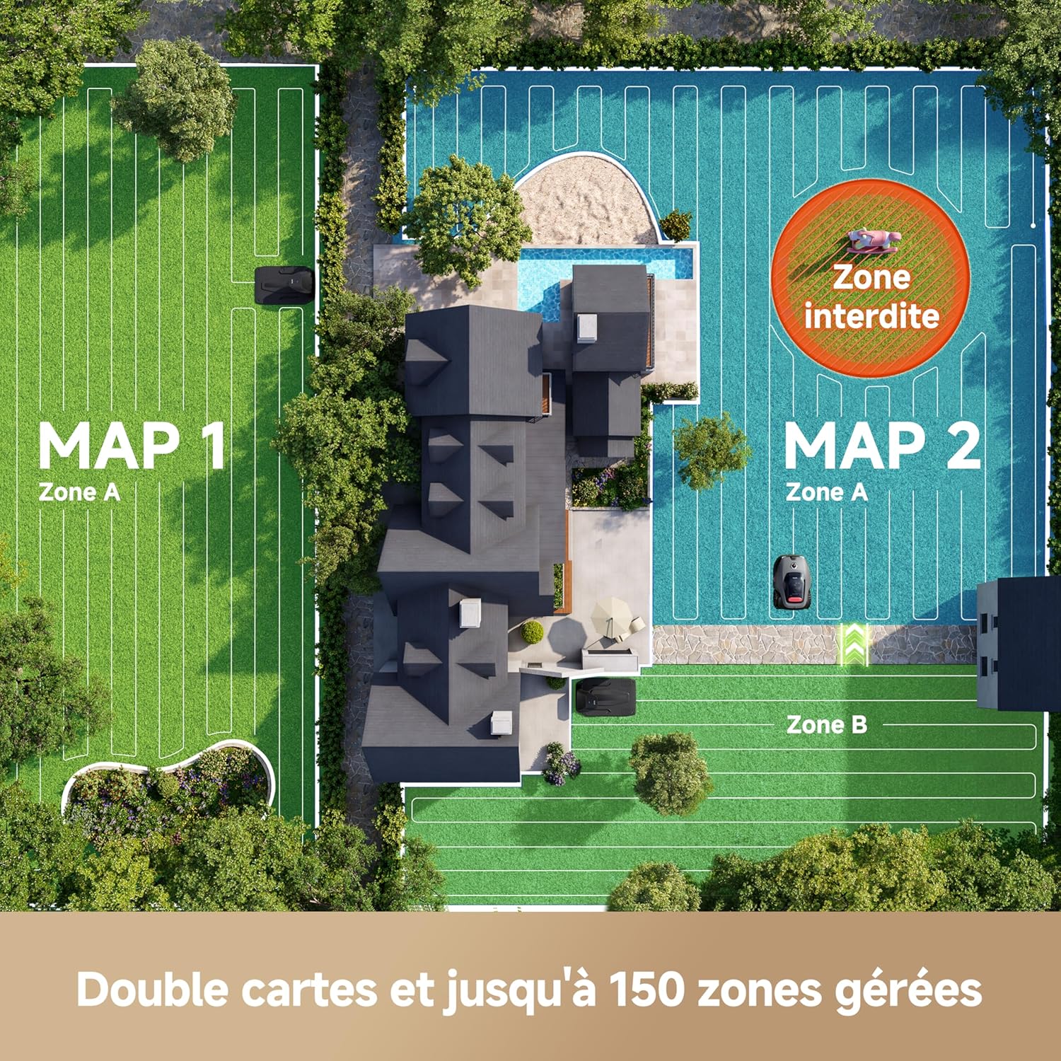 MOVA - LiDAX Ultra - Robot 800 m², IA LiDAR 3D, coupe 5 cm, toutes zones, sécurité animaux, tonte en U - Ultra800
