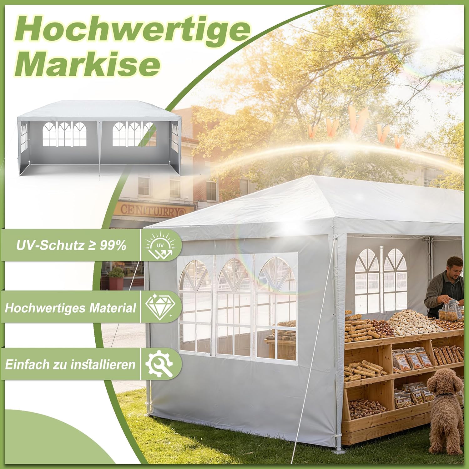 LZQ - Tonnelle série montage emboîtement - 3x3m - imperméable, fenêtres, toit, 4 parois latérales