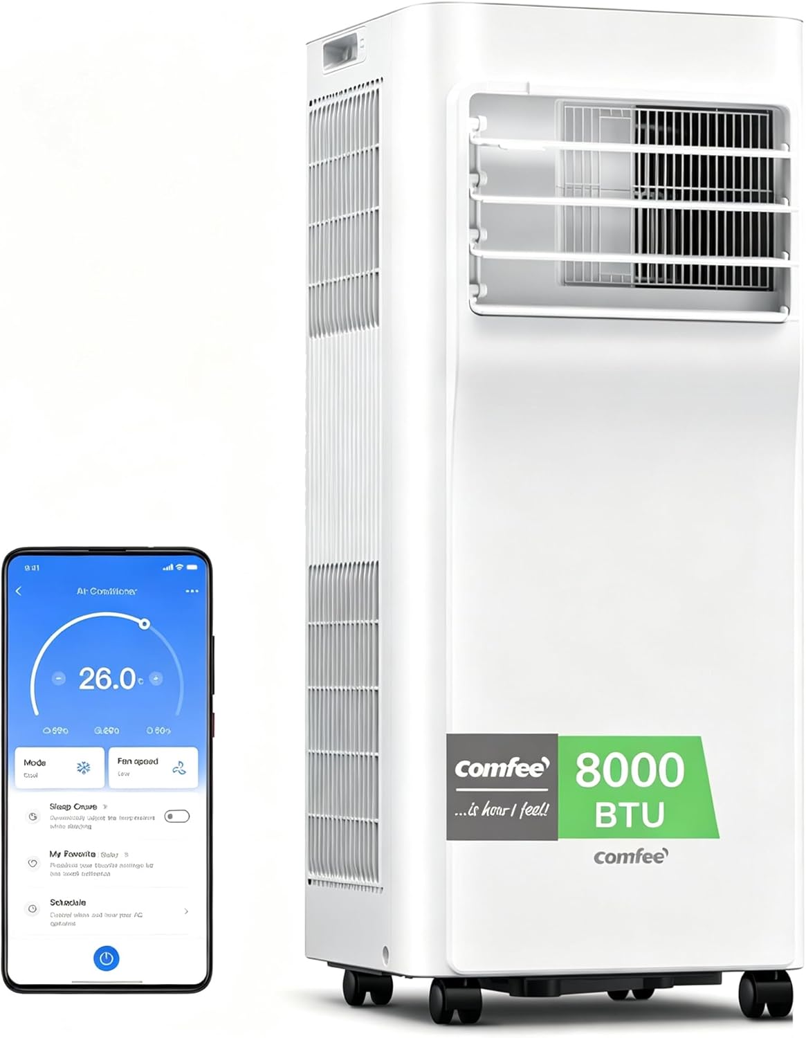 COMFEE - Climatiseur mobile 3-en-1, 8000 BTU, compact, déshumidification, refroidissement, CF-8000BTU