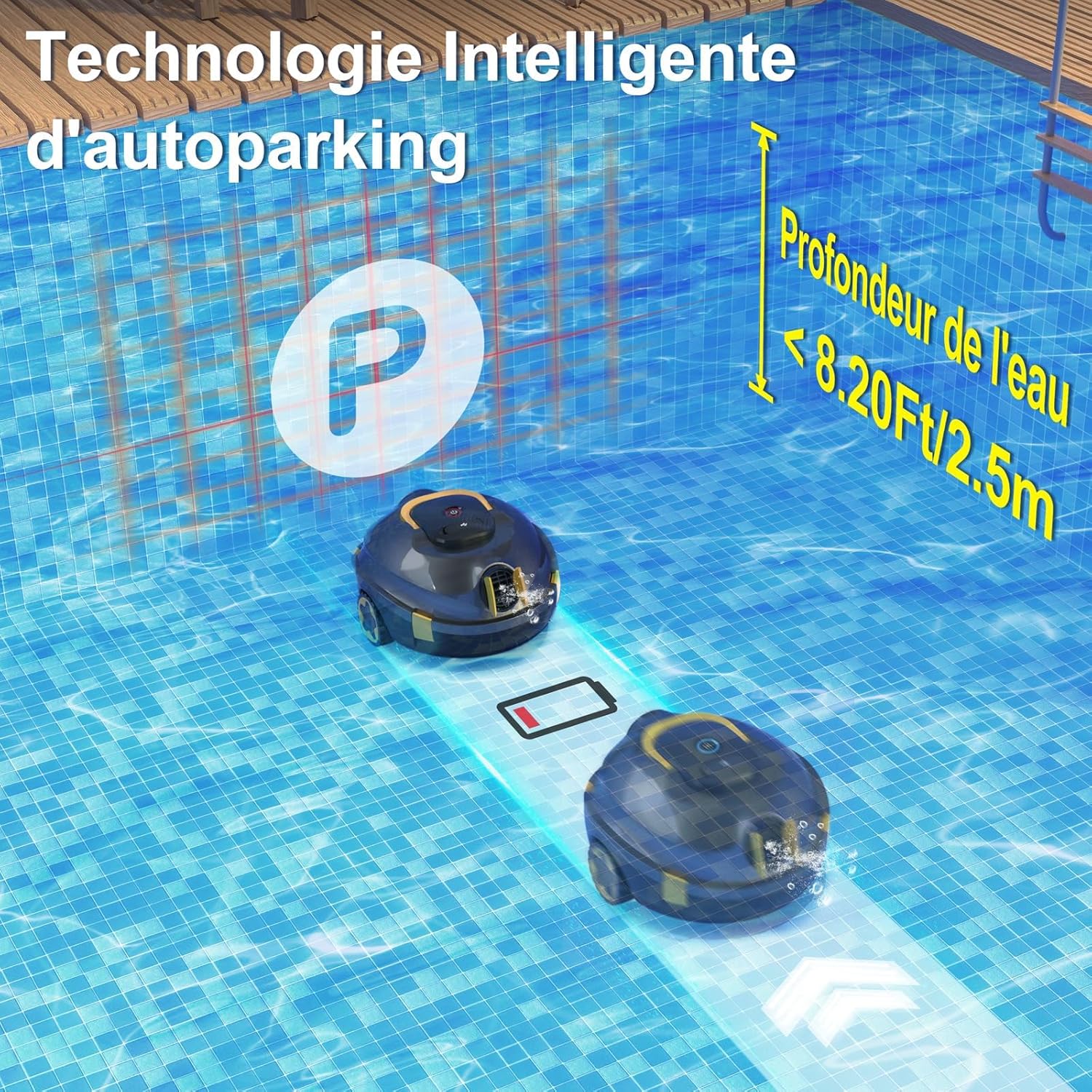 MEDOXA - Robot piscine sans fil - 120min autonomie, 110㎡, léger, puissant