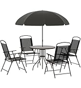 Outsunny Ensemble Salon de Jardin 6 pcs - Table Ronde + 4 chaises Pliables + Parasol - Acier épox...