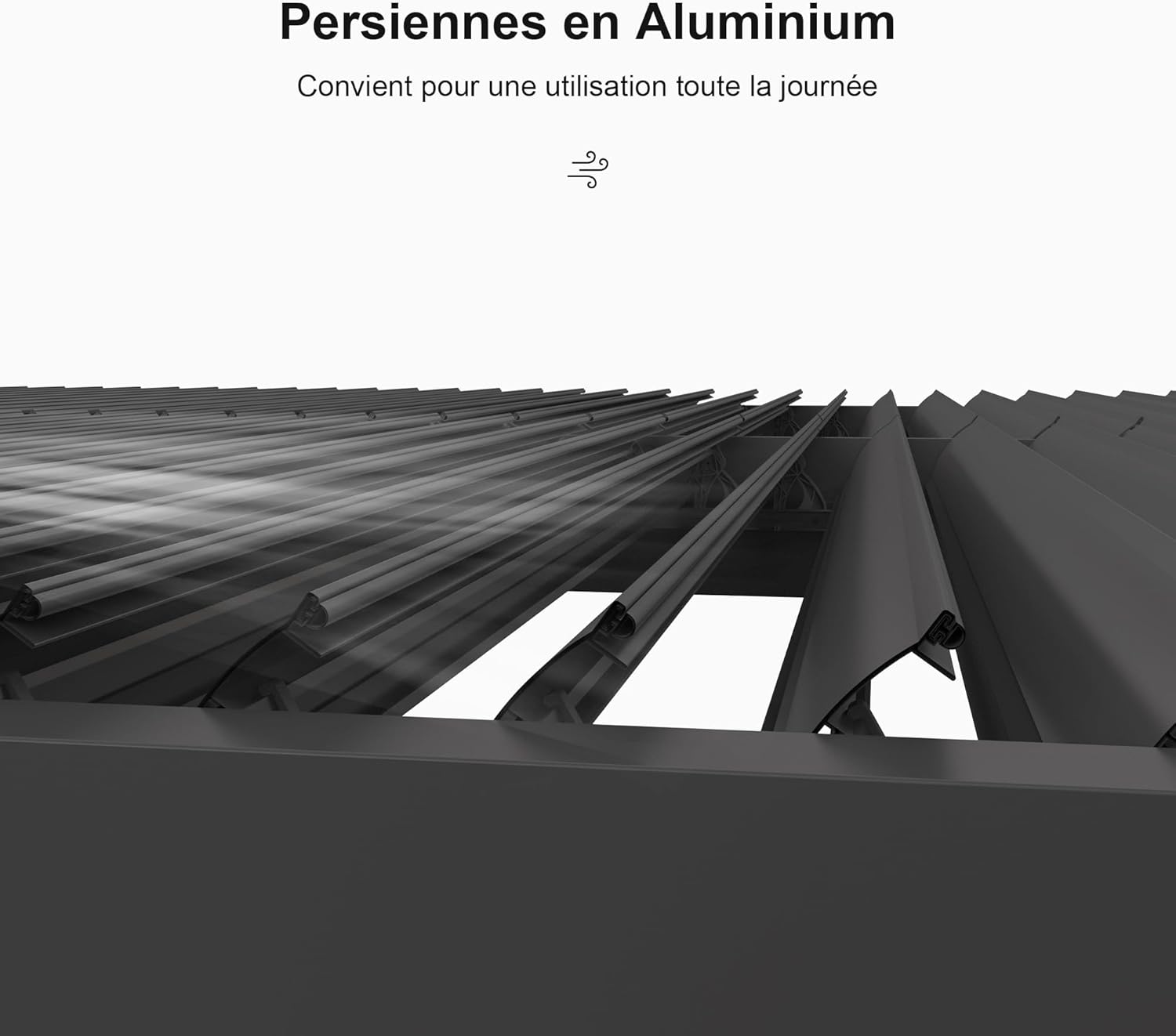 PURPLE LEAF - Pergola aluminium bioclimatique 4,8x3m, lames orientables, persiennes fixes, gris