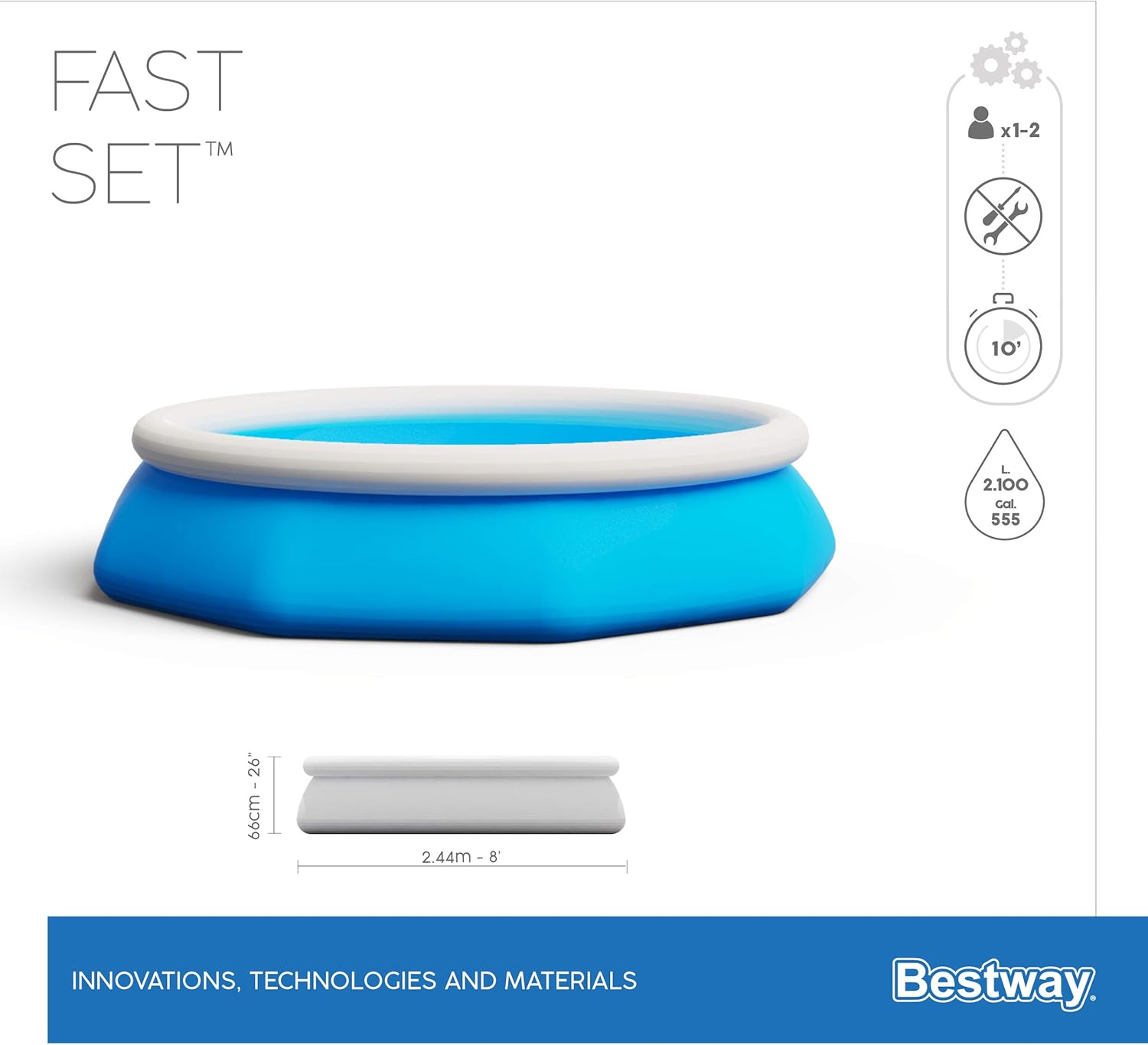 Bestway Kit de piscine Bleu 244 x 244 x 66 cm 2300 L 57268