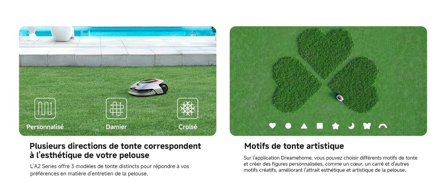 Composite à deux panneaux : le panneau de gauche montre une bande horizontale bleue avec une image en paysage d'eau/de canards ; le panneau de droite montre un fond d'herbe verte avec des points blancs. Texte présent mais pas entièrement lisible.