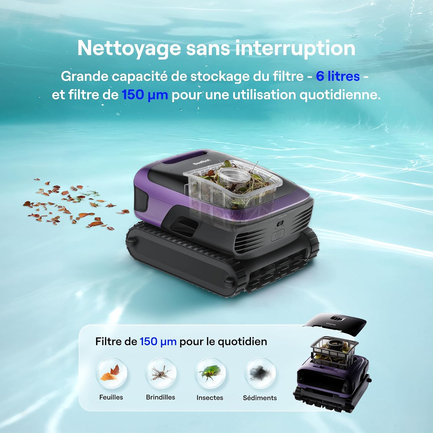 Beatbot - Sora 70 - 300 m² - Robot piscine 4-en-1, 10 000mAh, 6L, 25700LPH