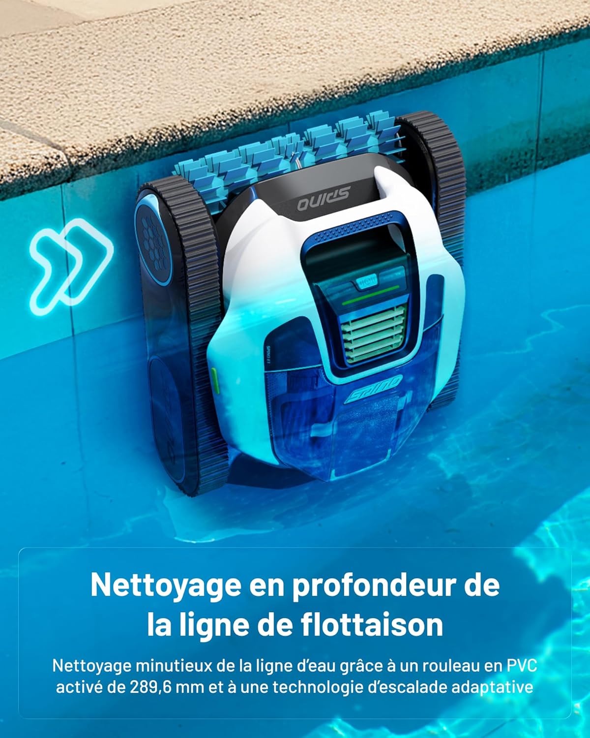 SPINO E1 Robot Piscine sans Fil, Autonomie de 210 Mins, 21950 LPH Max, 5 Modes Robot de Piscine, Nettoyage des Parois et de la Ligne d'eau, Contrôle par App, Trajet SmartArc, Idéal pour Piscines 150㎡