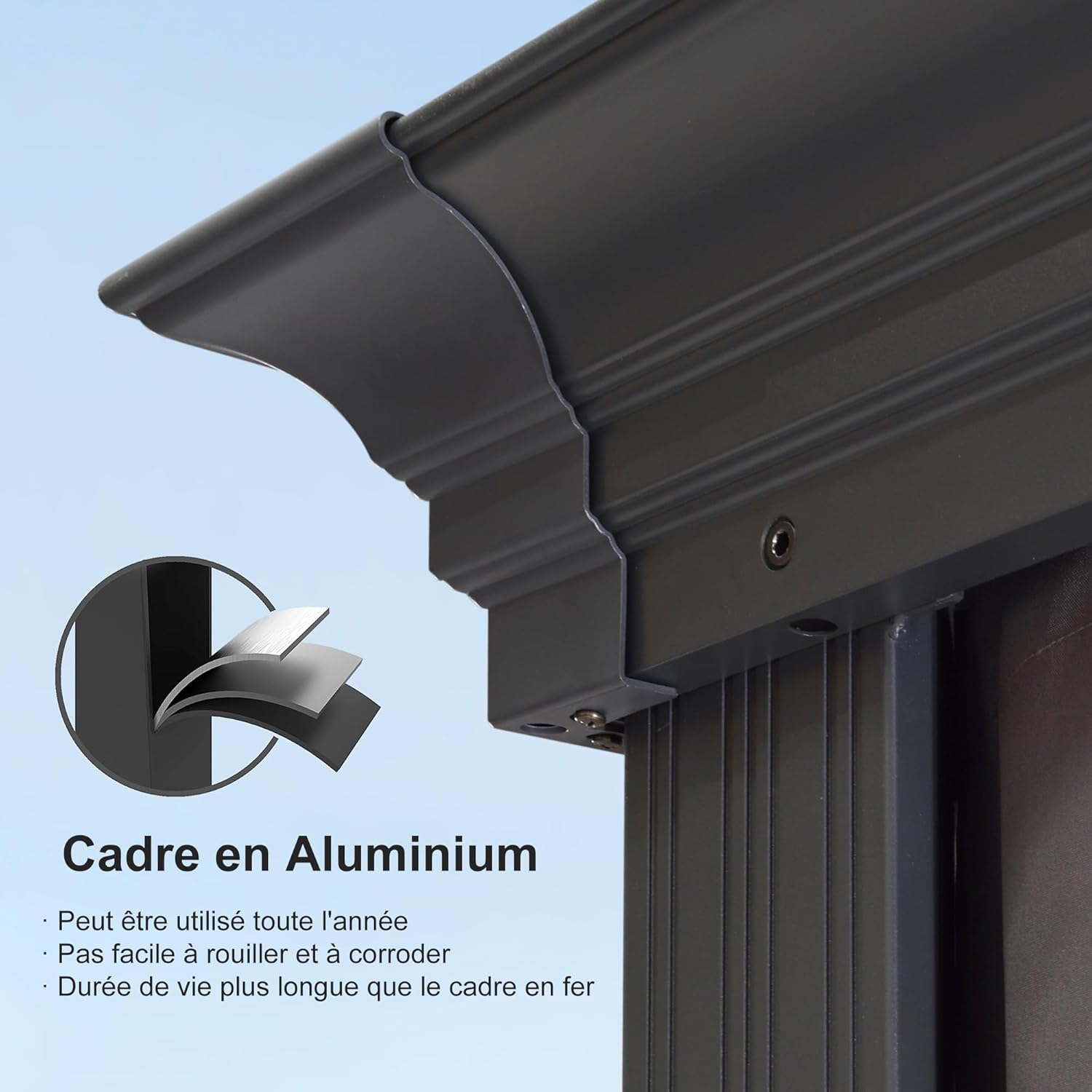 PURPLE LEAF - tonnelle aluminium - 6x3,65m - LED, rideaux, gouttière, gris