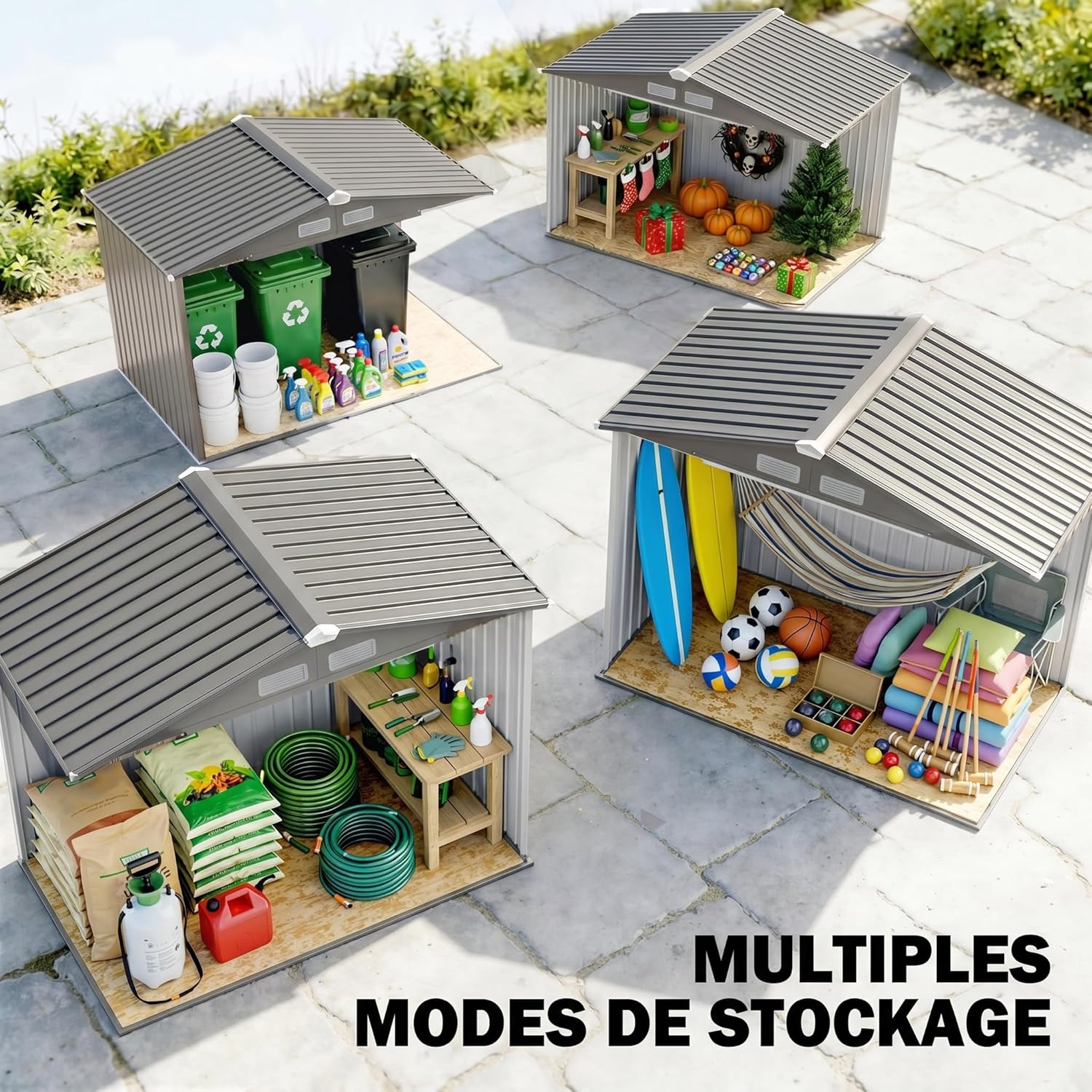 Abri de jardin métal 2,77 m²,porte coulissante, 