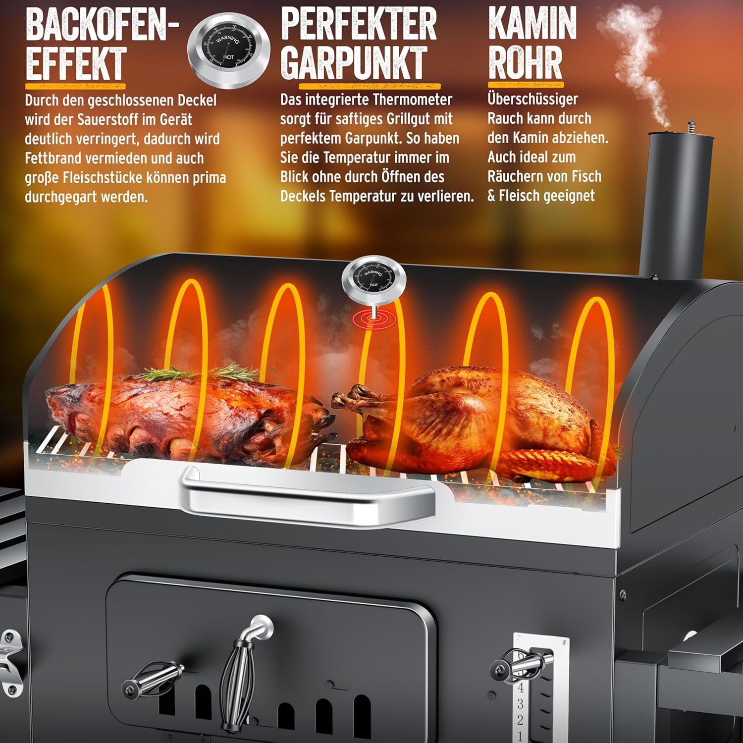 KESSER - Chariot Grill XXL - barbecue charbon avec couvercle, roues, grille, thermomètre