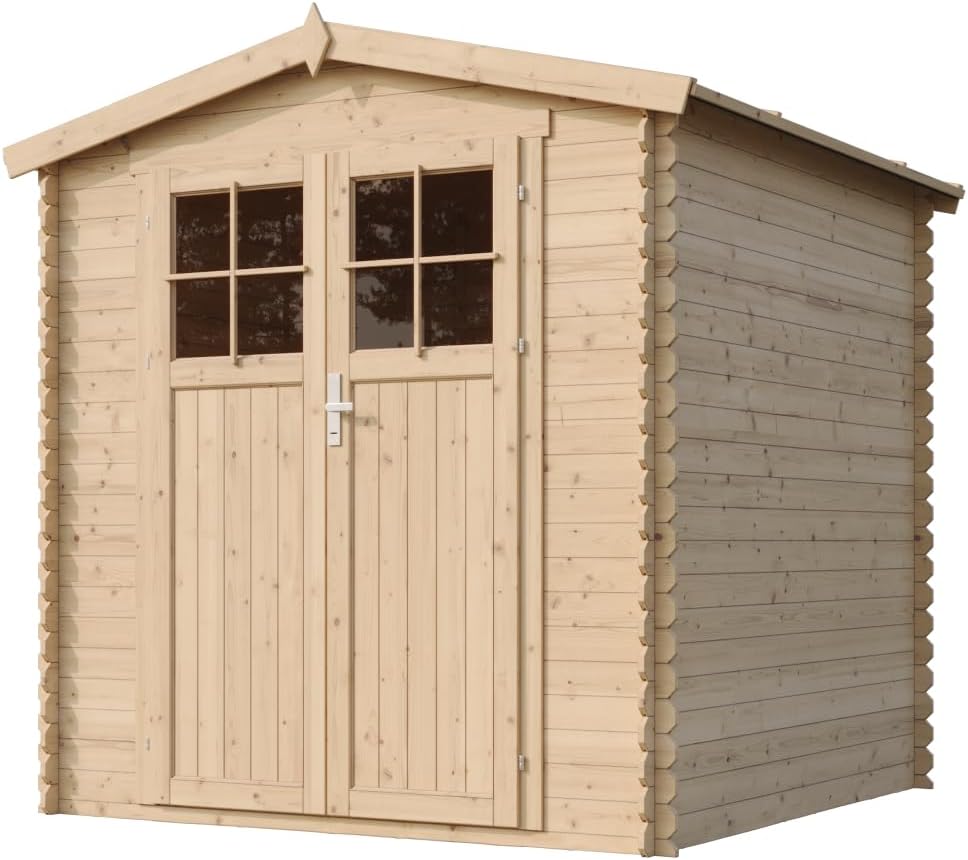 Abri de Jardin en Bois - Porte verrouillable de Haute qualité- Stockage extérieur I216xL206xH218 cm/ 3.53 m2 Petit abri à Outils, Local à vélos - Toit imperméable, fenêtres TIMBELA M343F