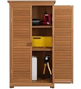 HOMASIS Armoire de jardin en bois, résistante aux intempéries, abri de jardin avec 2 étagères...