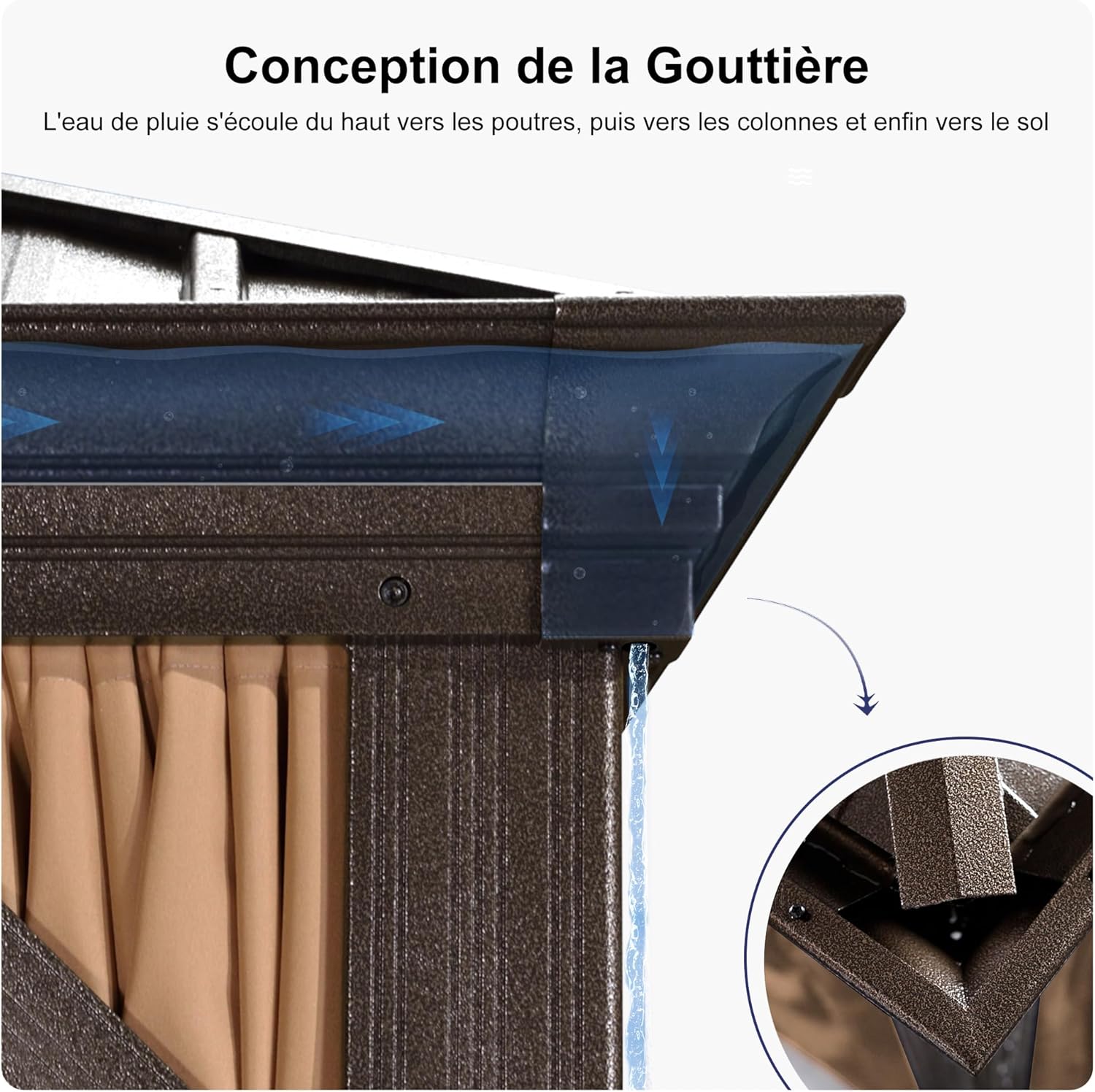PURPLE LEAF - Pergola toit double 4,85x3,65m acier moustiquaire rideaux