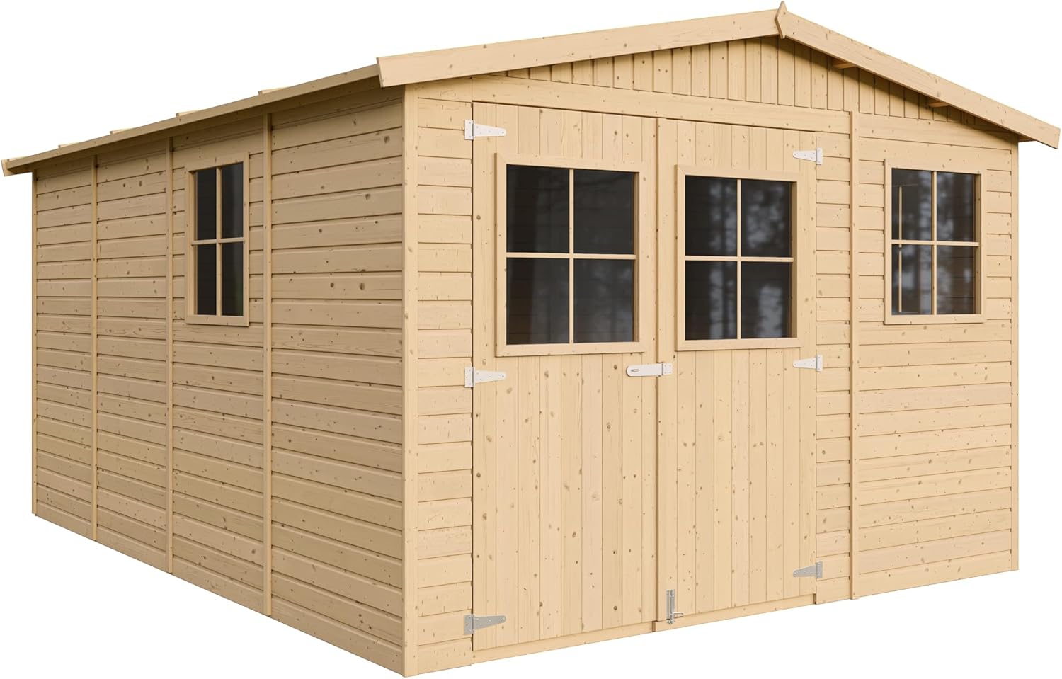 ABRI de Jardin en Bois Exterieur avec Les PLANCHERS IMPRÉGNÉ - en Pin/épicéa- H226x324x416 cm/12 m²- Construction de Panneaux- Rangement pour vélos, Remise à Outils- TIMBELA M336+M336G