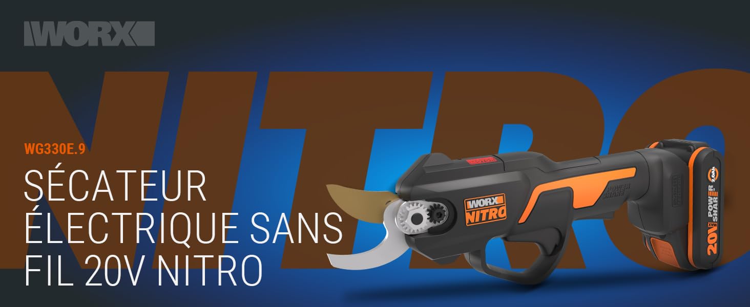 Sécateur électrique sans fil Brushless WG330E.9 20V NITRO 