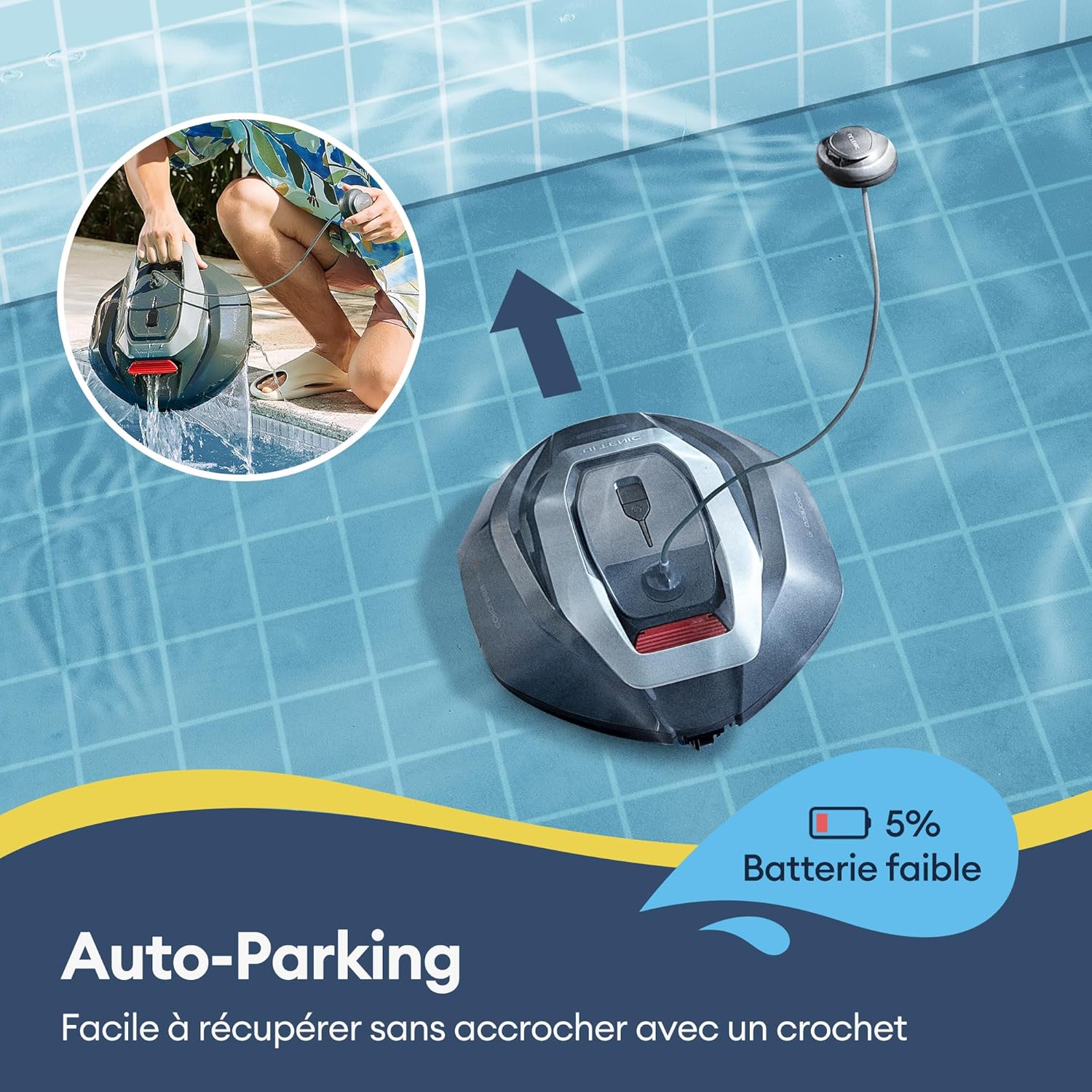 Ultenic Pooleco 10 Robot Piscine, 90Min, 80m², Robot Piscine sans Fil, Auto Stationnement, 3 Heures de Charge Rapide, Conception de Récupération sans Crochet, Convient à Une Large Gamme de Piscines