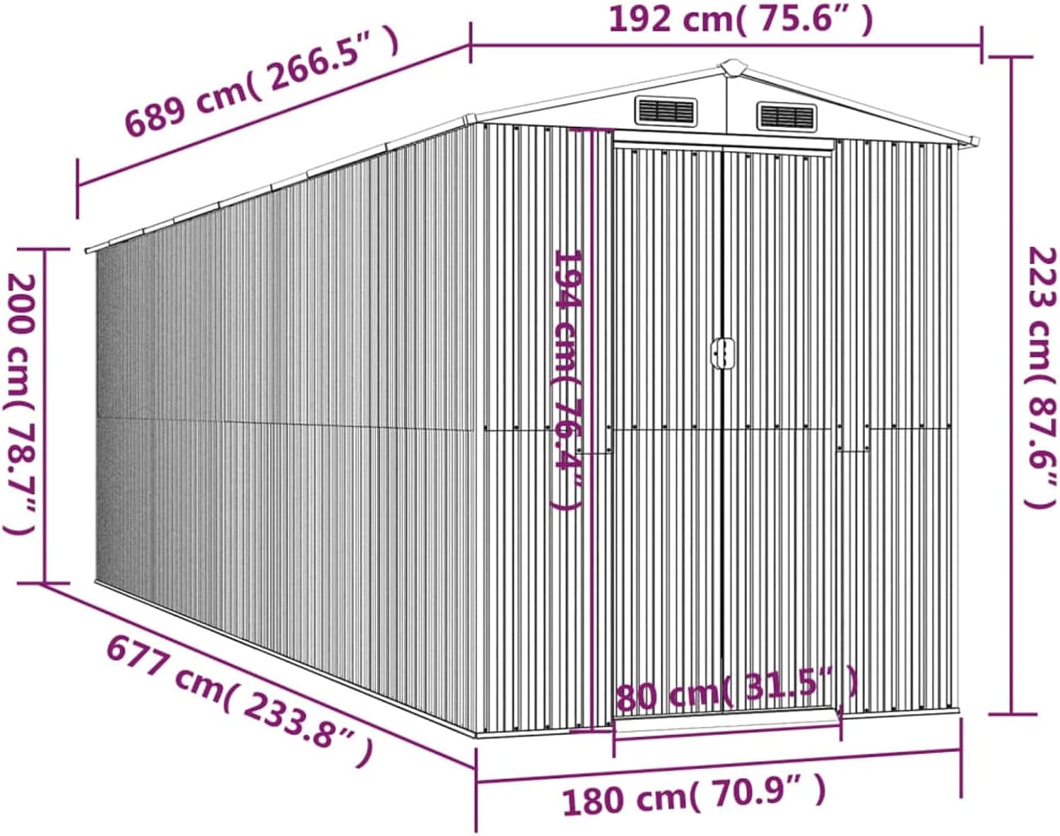 ShGaxin - abri de jardin série acier galvanisé, 192x689x223cm, marron clair