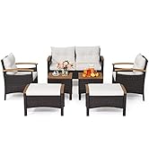 COSTWAY Salon de Jardin en Rotin PE 7 Pièces, Ensemble de Meubles d'Extérieur avec 1 Causeuse 2 F...
