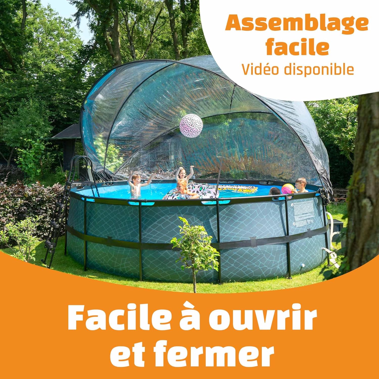 EXIT Toys Abri Piscine Hors Sol Rond ø 488 cm pour Intex/Bestway – Garde l’Eau Plus Chaude et Propre – Dôme Universel – Transparent