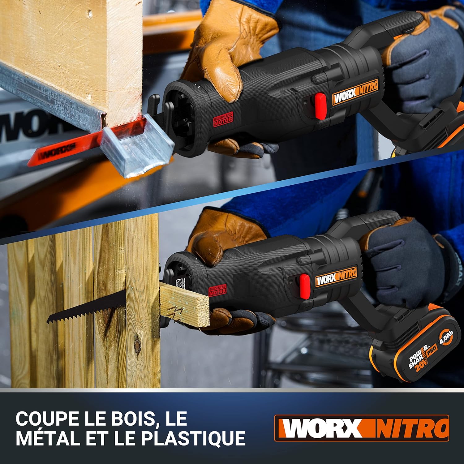 WORX - Scie sabre brushless, 29mm course, 20V, légère, WX516