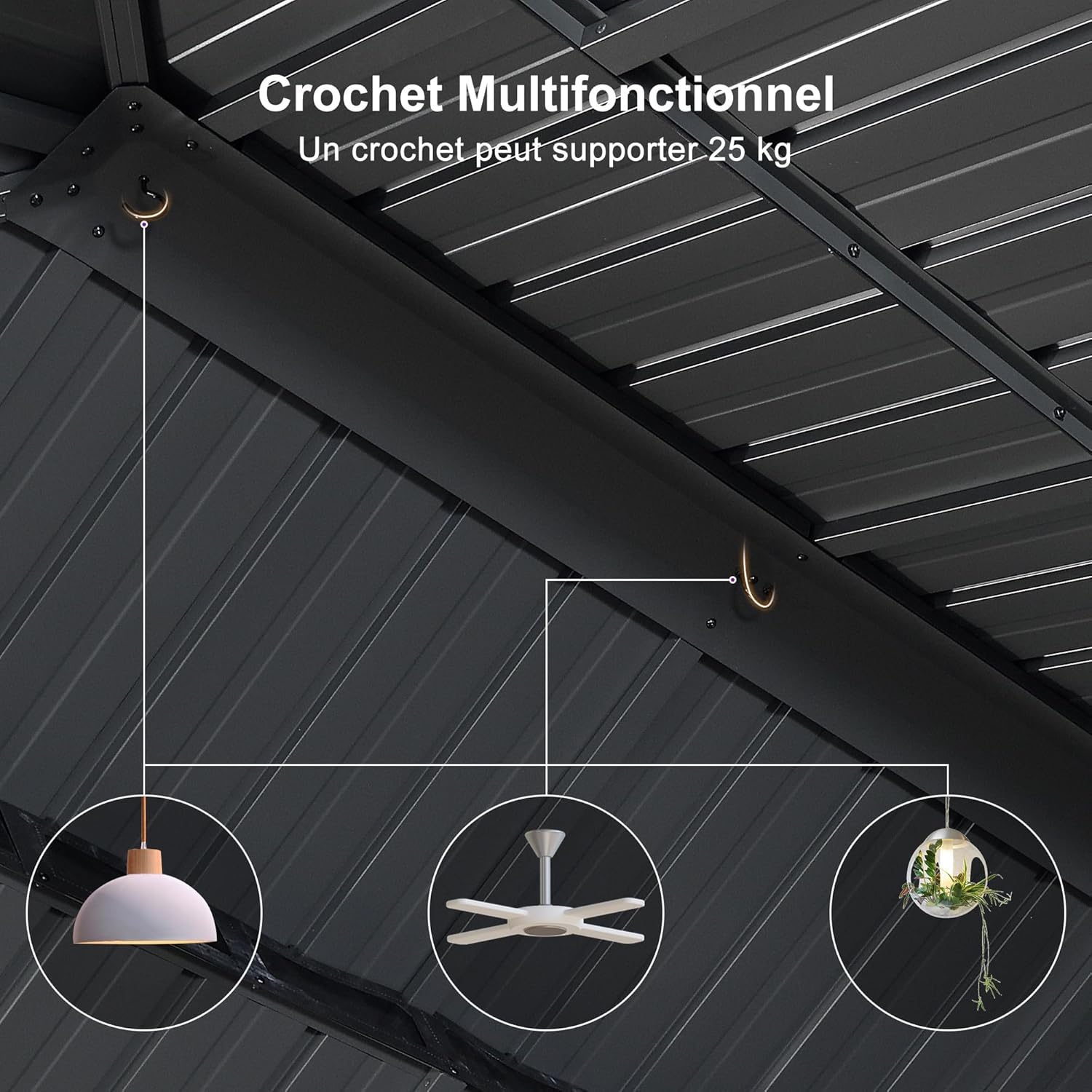 PURPLE LEAF - pergola double toit acier 4x3m, moustiquaire, rideaux