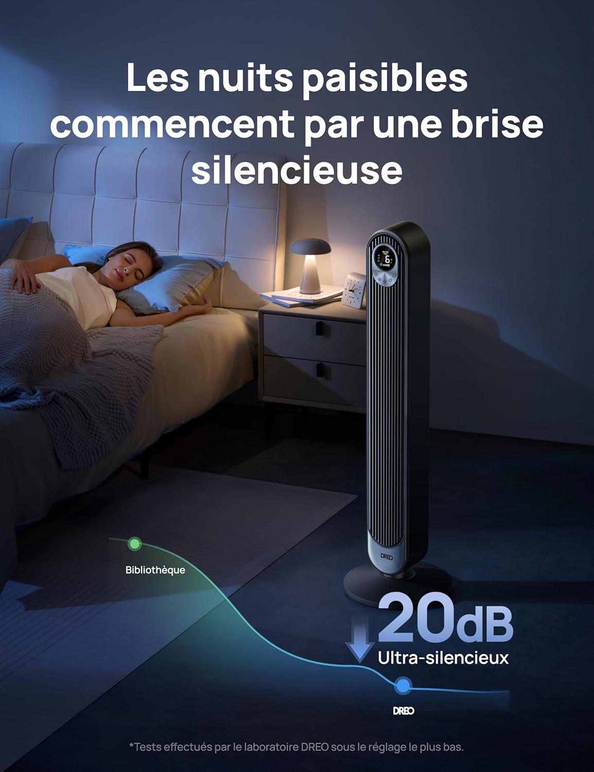 DREO - Ventilateur colonne série 106cm - 9 vitesses, télécommande, oscillation 90°, ultra silencieux