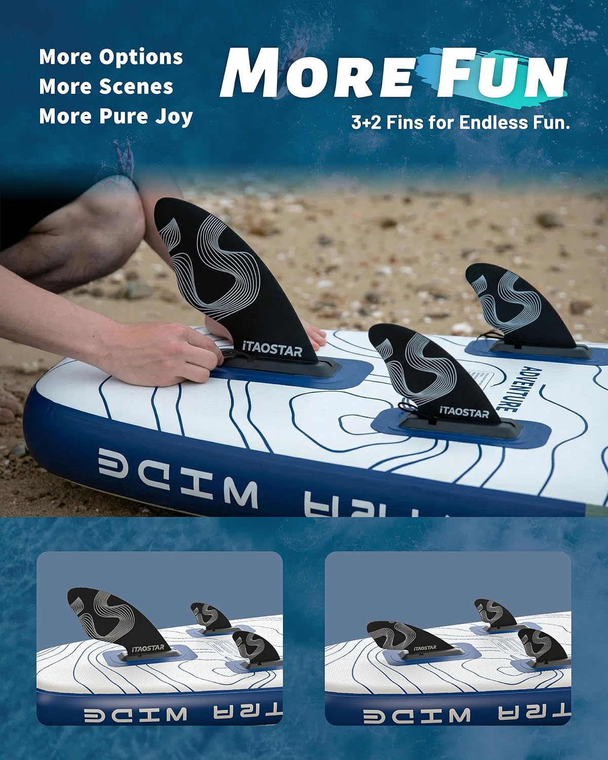 iTAOSTAR Adventure 365×88cm Planche de Paddle Extra Large avec siège, Accessoires Sup Haut de Gamme Tout-en-Un, 5 ailerons sur Mesure, Planches de Paddle gonflables Stables pour Adolescents/Adultes Global Recycled Standard