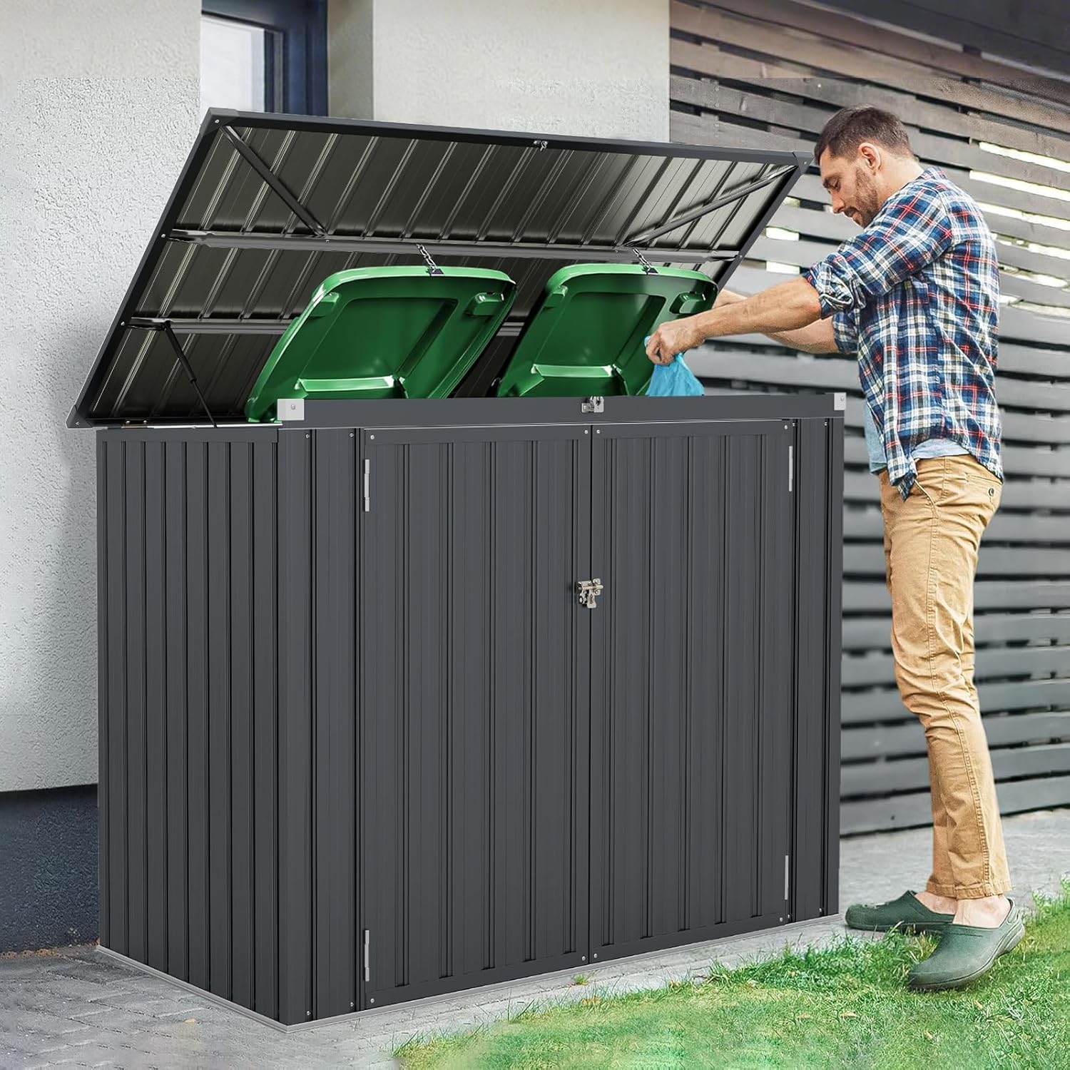 RELAX4LIFE - Abri de jardin métal - 172x100x129 cm - 2 portes, couvercle relevable