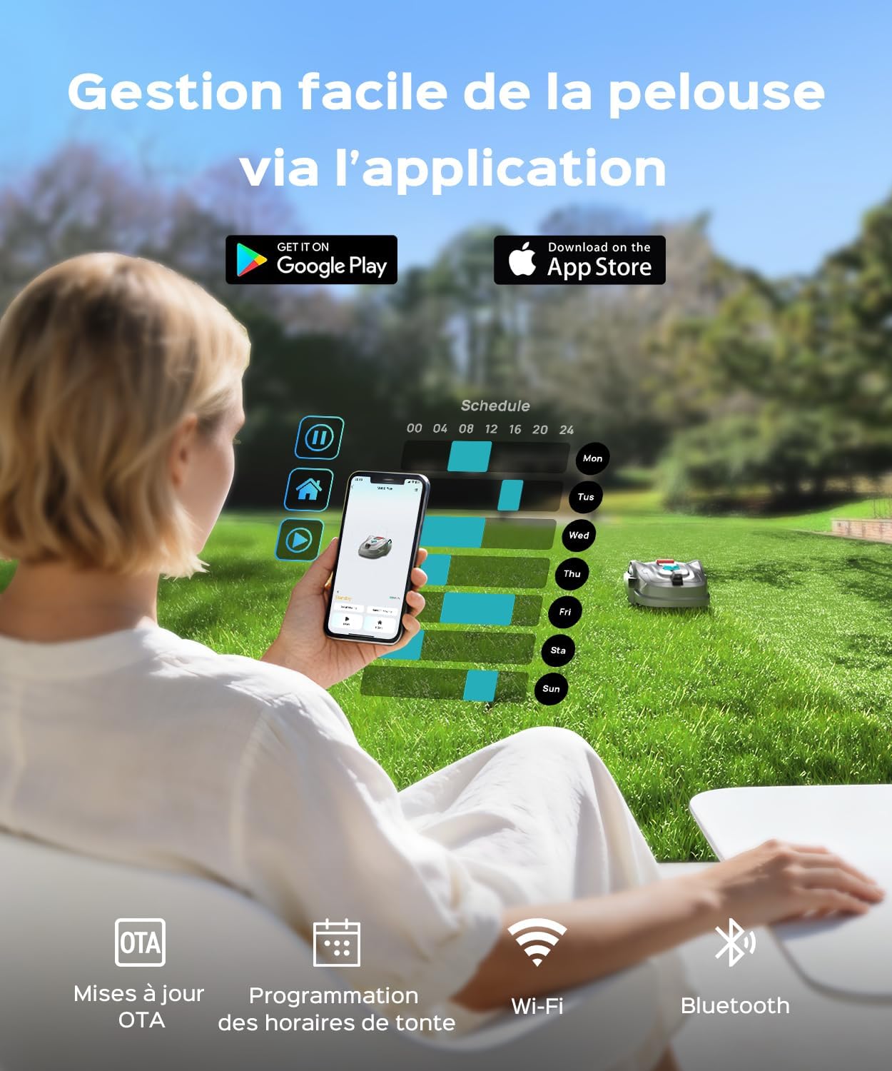 YARDCARE - Tondeuse robot série M800Plus - 800m² - GPS, 3D vision, sans fil, détection 150 obstacles, M800Plus