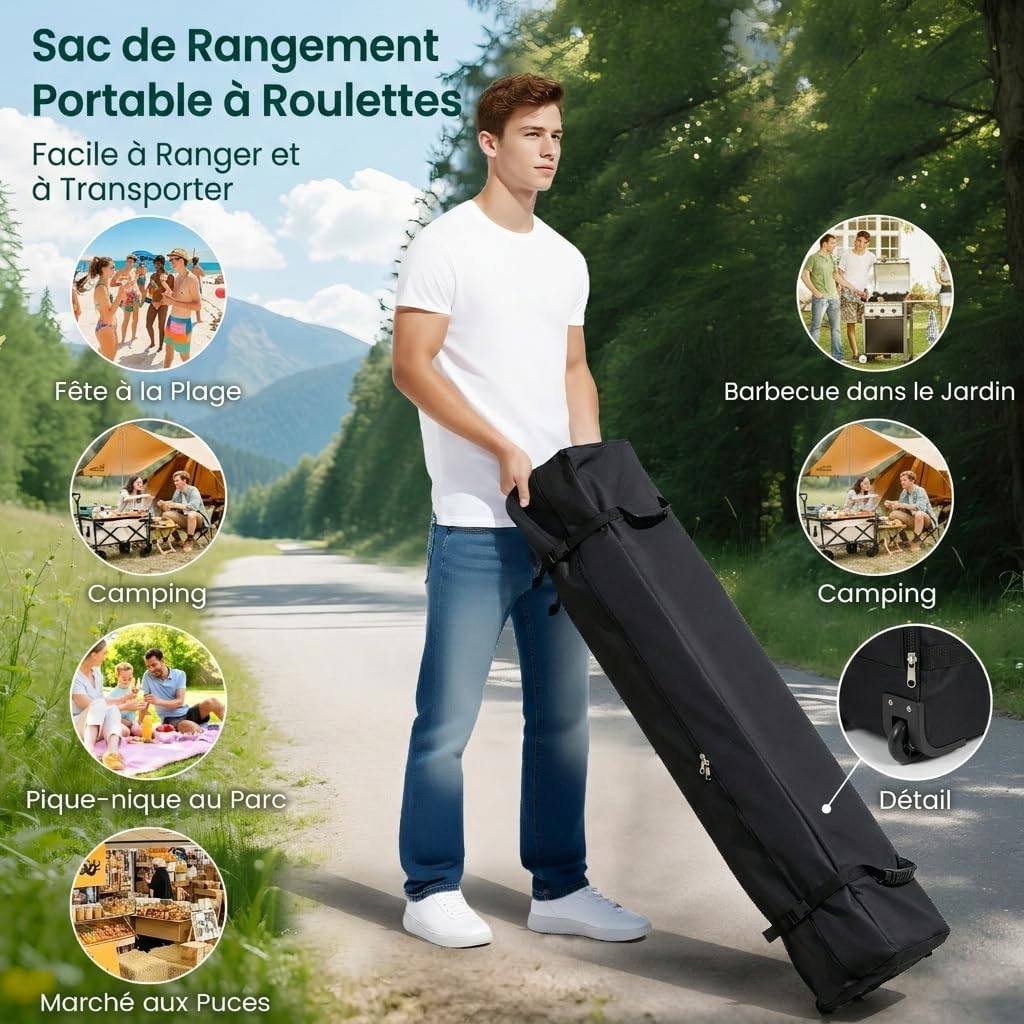 GOPLUS - Tonnelle pliante 3x6m - waterproof, protection UV, sac roulette