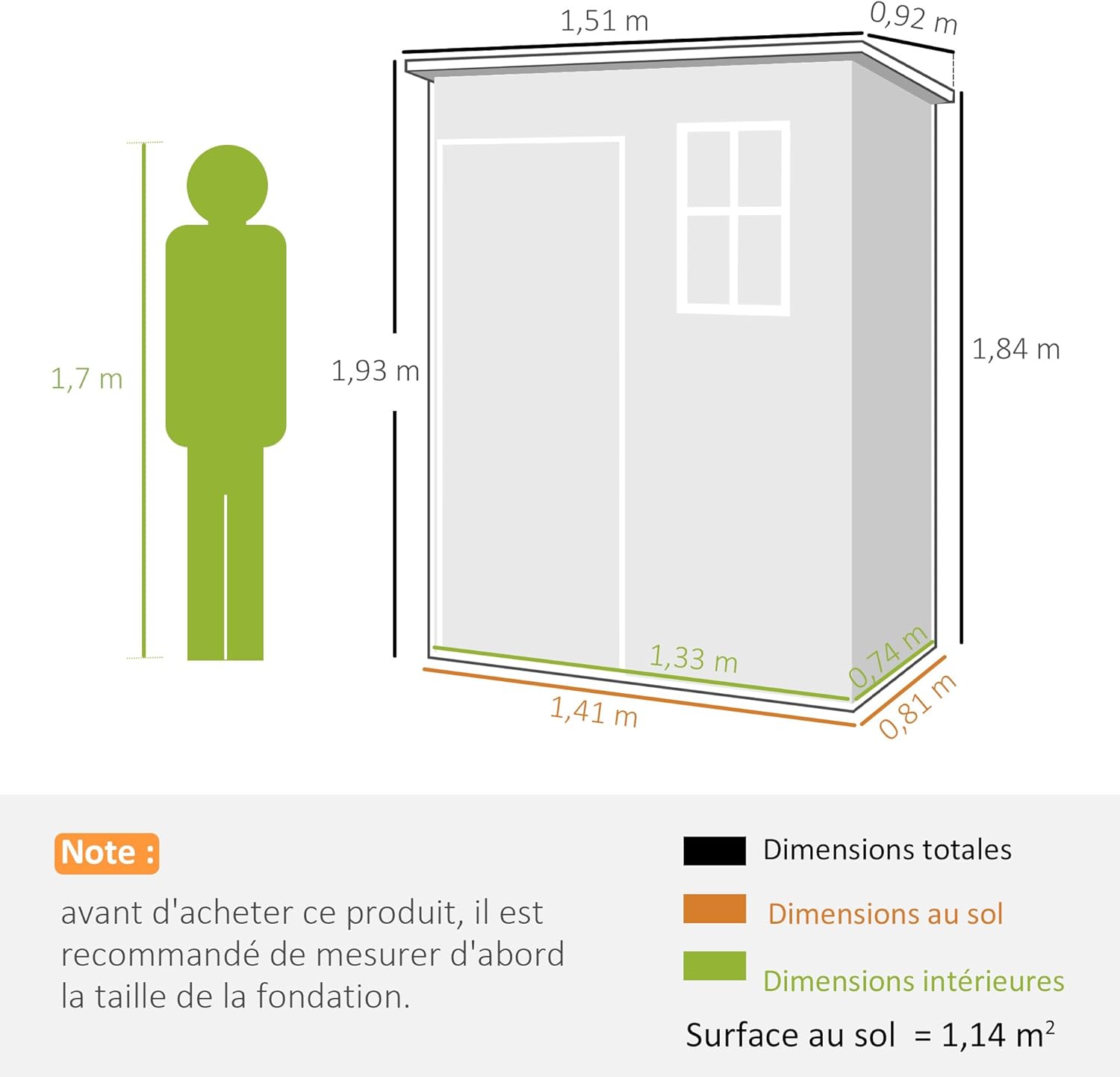 Abri de Jardin 1,14 m² - Porte verrouillable, aération et fenêtre - 151Lx92lx193H cm - Plastique, Gris - YJD1
