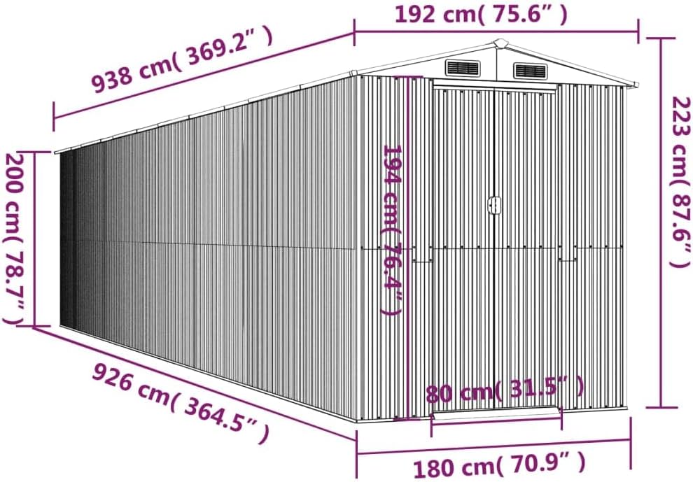 vidaXL - Abri de jardin acier galvanisé 192x938x223 cm - anthracite