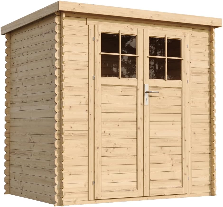 TIMBELA M311F+M311G Abri de Jardin en Bois avec Sol TRAITÉ - Porte verrouillable de Haute qualité -Stockage extérieur l204xL142xH200cm/2.22m2 - Toit imperméable, fenêtres