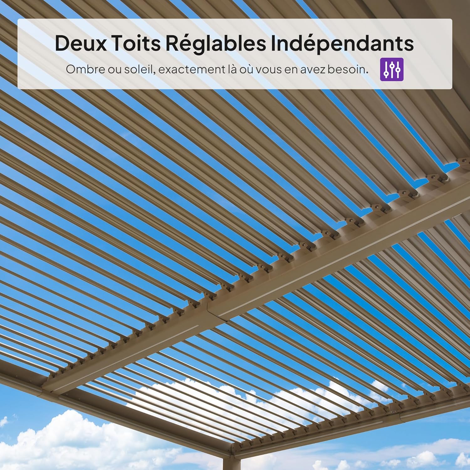 PURPLE LEAF - pergola bioclimatique LED - 3x3,65m - alu, lames orientables, étanche