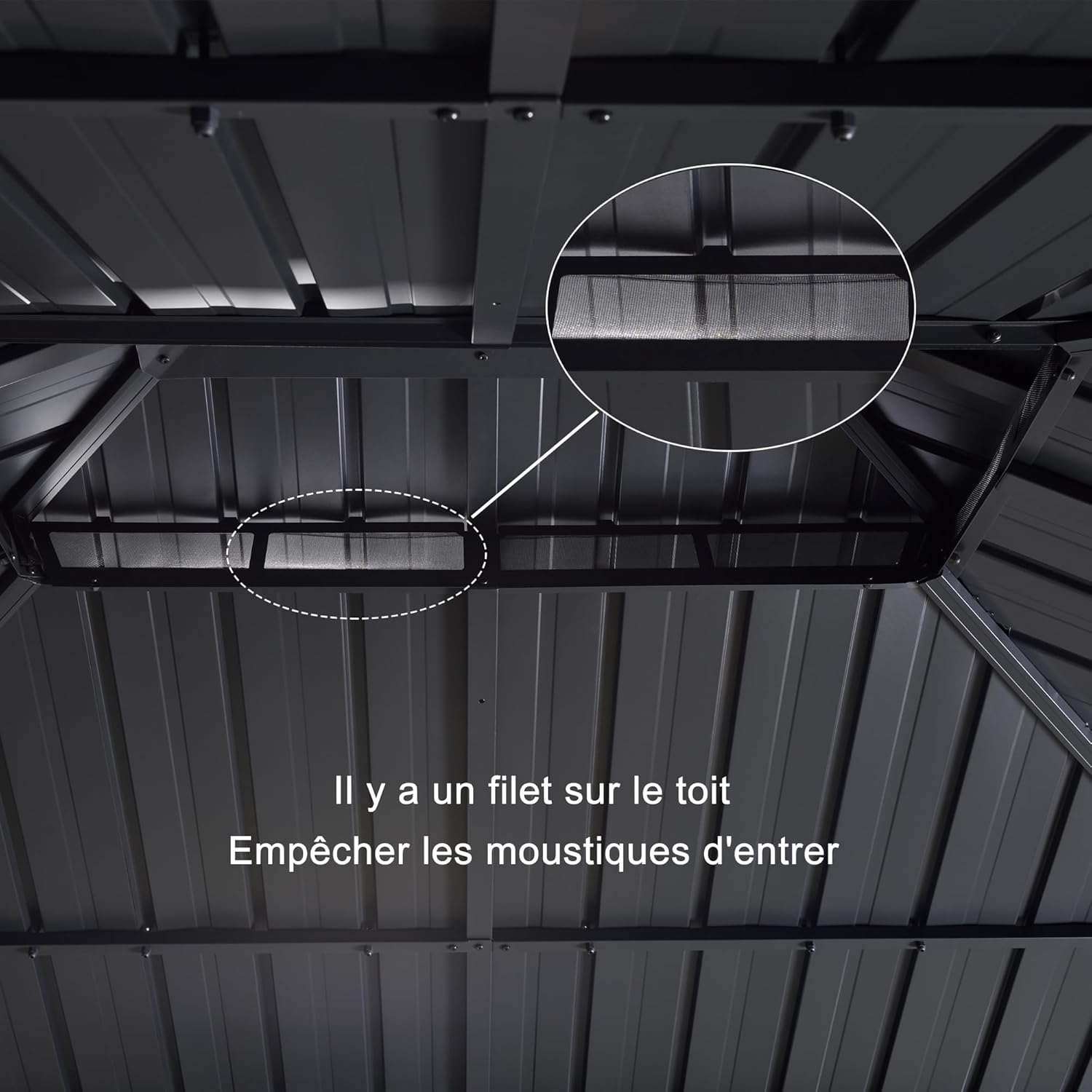 PURPLE LEAF - tonnelle aluminium - 6x3,65m - LED, rideaux, gouttière, gris