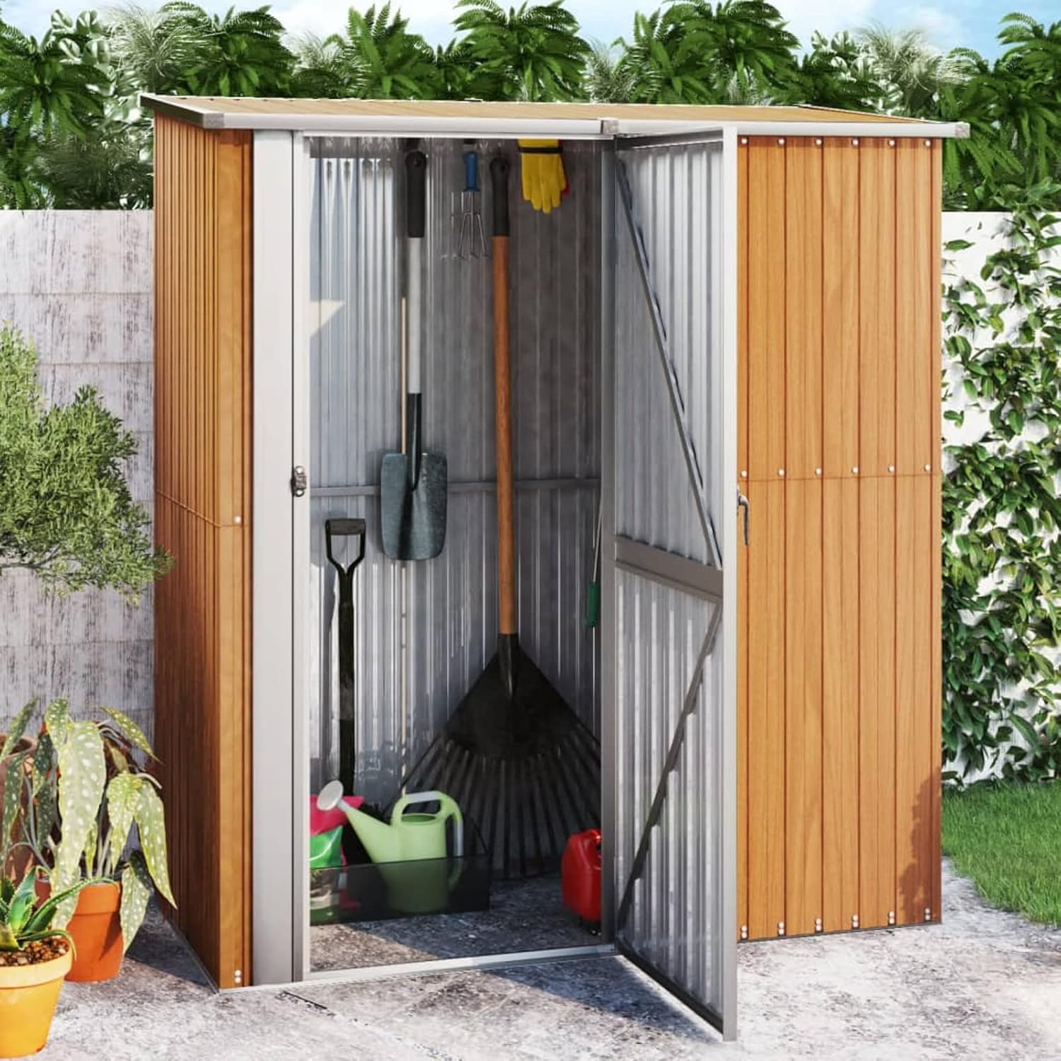 Homgoday - abri jardin en acier galvanisé look bois - 180,5x97x209,5 cm