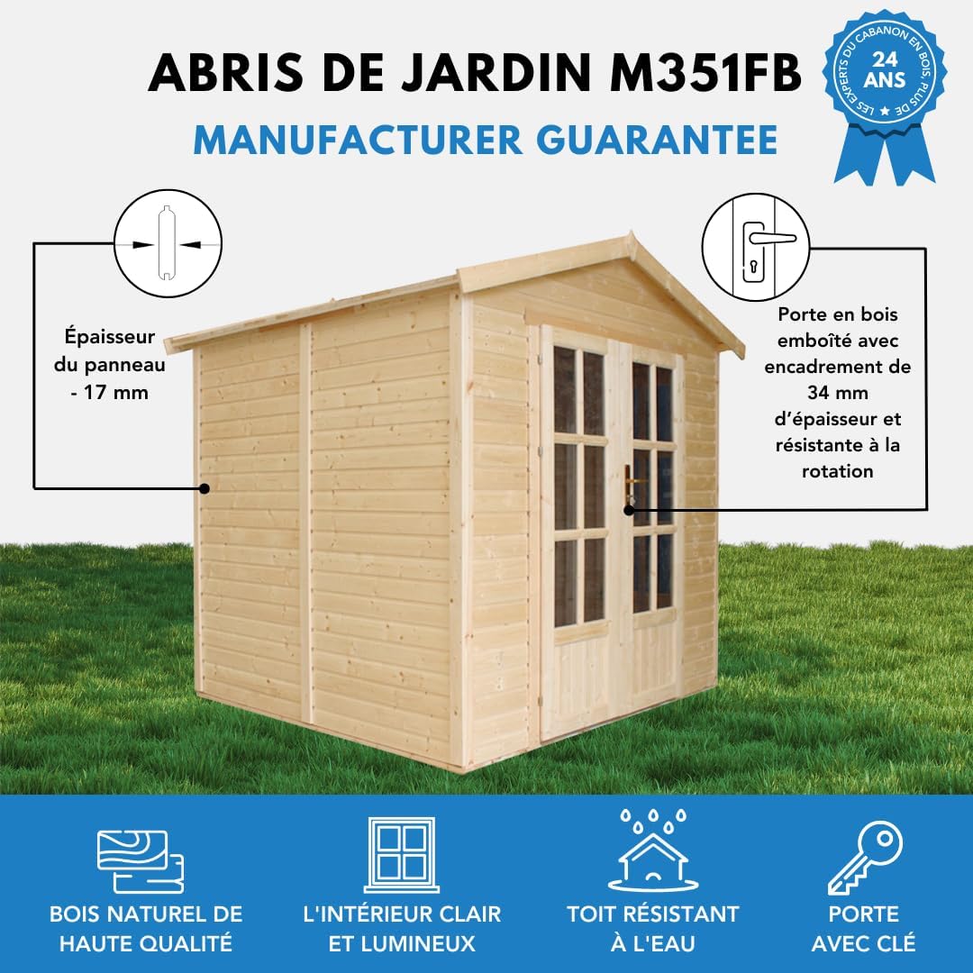 TIMBELA - cabane en bois M351FB - 233x222x233 cm - plancher, bardeaux bitumeux, usage polyvalent