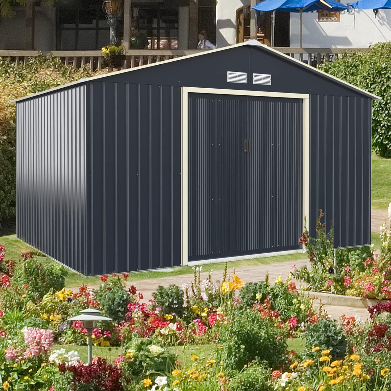 GOPLUS - abri jardin métal galvanisé 330x255x210cm - portes coulissantes, résistant intempéries