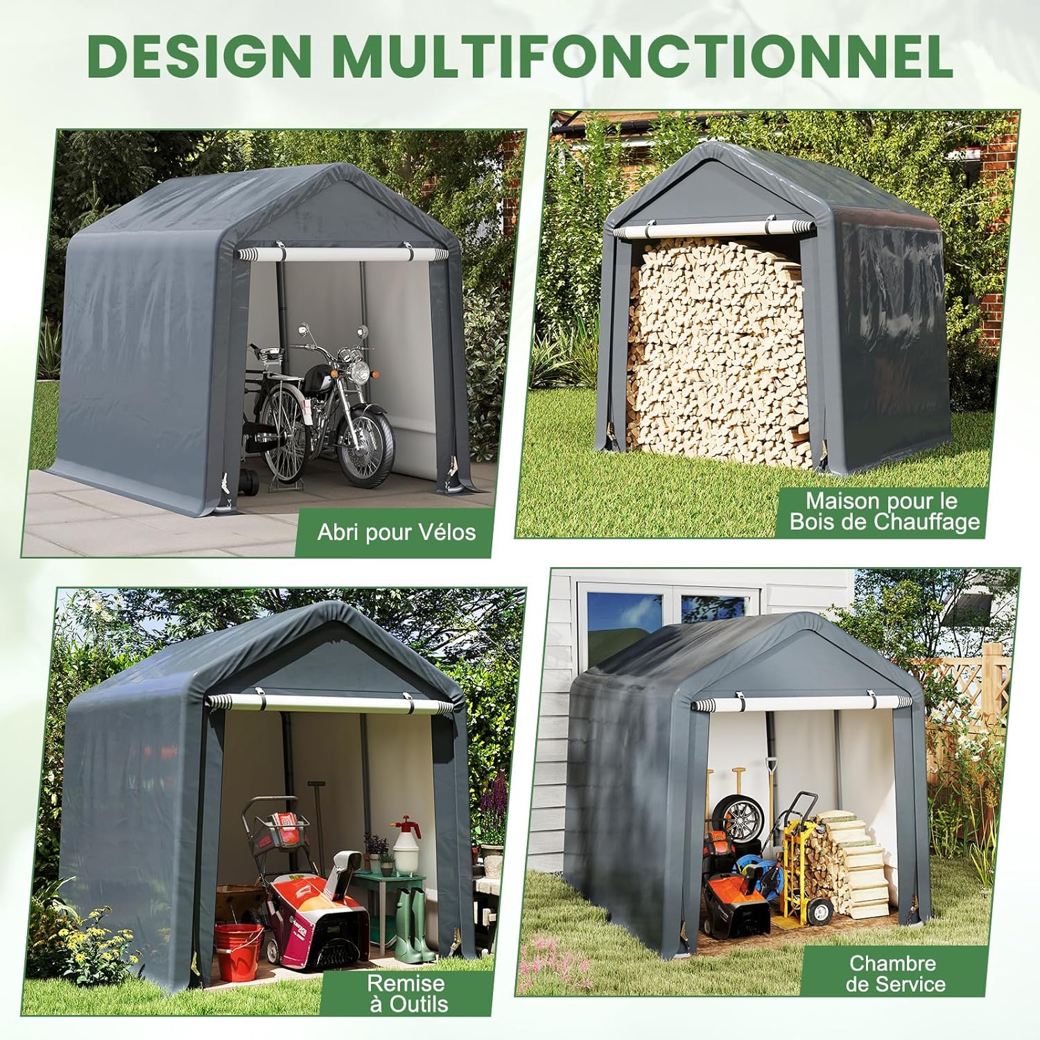 COSTWAY Abri de Vélos Extérieur de 240 x 195 x 214 cm, Abri de Garage Portable pour Motos Housse Imperméable avec Porte à Fermeture Éclair Enroulable, Tente de Rangement pour Jardin Cour